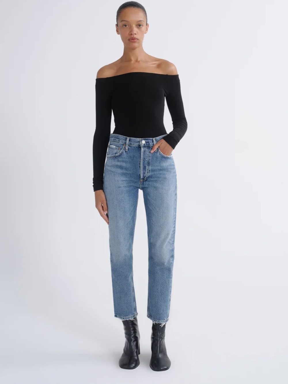Agolde Riley High-Rise Straight Crop Jeans in Blue Wash